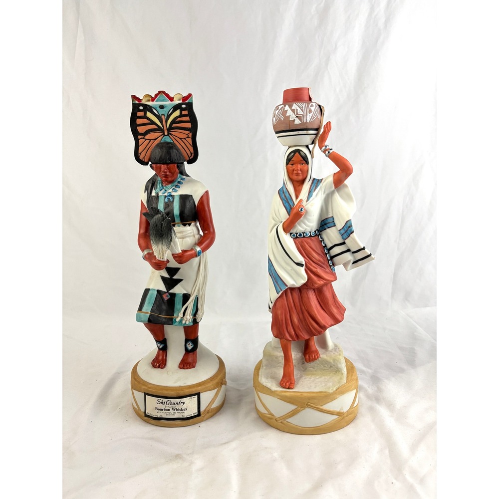 Set of 2 VTG Ski Country Decanters 1987 1989 Olla Maiden Butterfly Dancer Empty